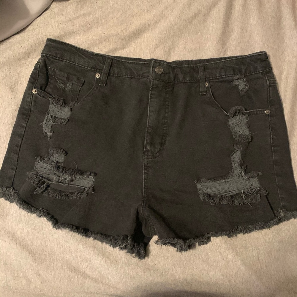 Distressed black shorts
